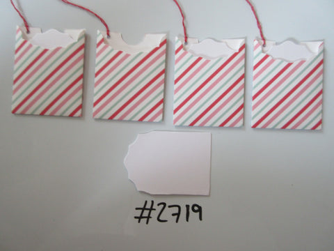 Set of 4 No.2719 White, Red, Pink & Green Diagonal Stripe Unique Handmade Gift Tags