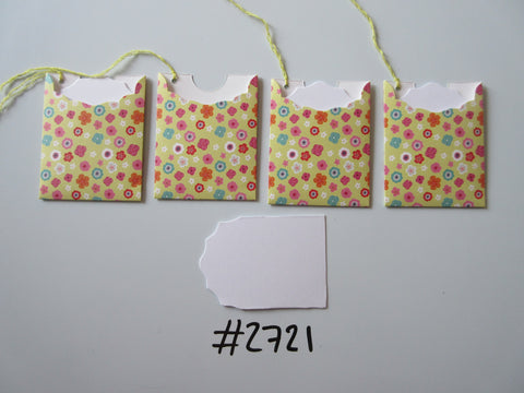 Set of 4 No.2721 Yellow with Coloured Flowers Unique Handmade Gift Tags