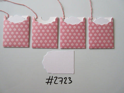 Set of 4 No.2723 Pink with White Flowers Unique Handmade Gift Tags