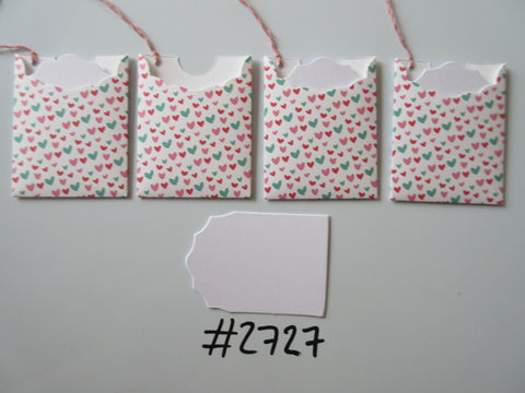 Set of 4 No.2727 White with Coloured Hearts Unique Handmade Gift Tags