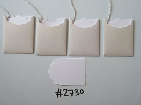 Set of 4 No.2730 Beige and White Diamond Shape Pattern Unique Handmade Gift Tags