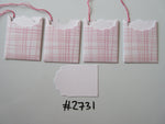 Set of 4 No.2731 White with Pink Lines Unique Handmade Gift Tags