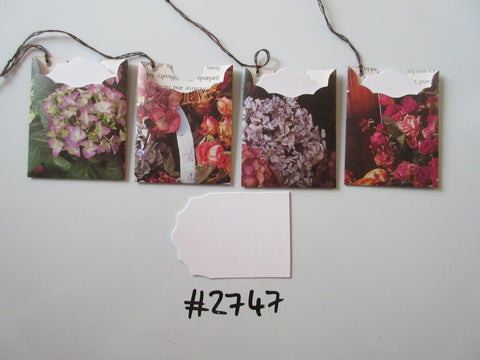 Set of 4 No.2747  Mixed flower Pack of Unique Handmade Gift Tags