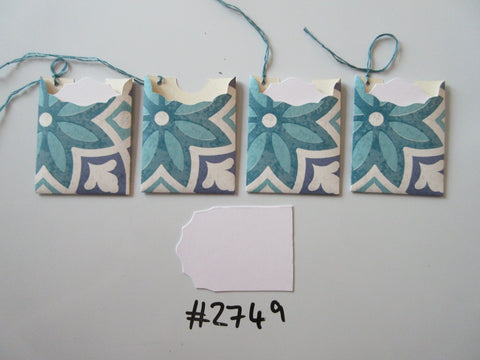 Set of 4 No.2749 White, Blue & Teal Giant Flower Unique Handmade Gift Tags