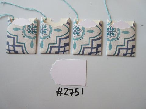 Set of 4 No.2751 White, Blue & Teal Flower Shape Unique Handmade Gift Tags