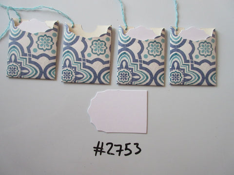 Set of 4 No.2753 White, Blue & Teal Flower Shapes Unique Handmade Gift Tags