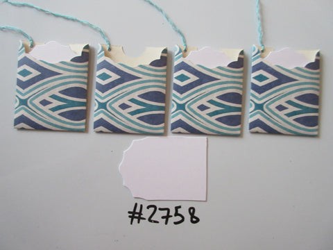 Set of 4 No.2758 White, Blue & Teal Diamond Shape PatternUnique Handmade Gift Tags