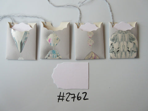 Set of 4 No.2762 Grey with Jewel Shapes Unique Handmade Gift Tags