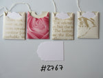 Set of 4 No.2767 Cream with Script, Bird & Dk Pink Rose Unique Handmade Gift Tags