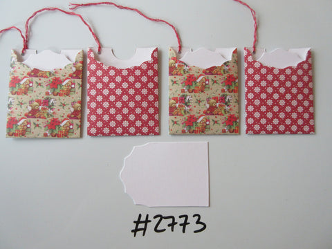 Set of 4 No.2773 Red with Snowflakes, Xmas Bears & Gifts Handmade Gift Tags