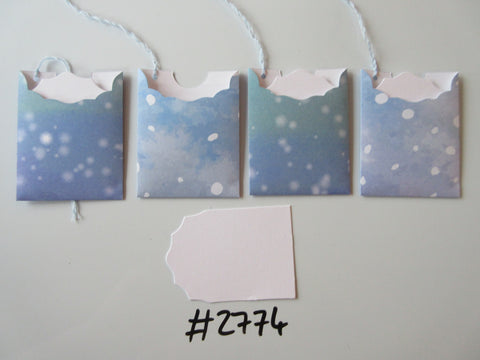 Set of 4 No.2774 Blue Hues with Falling Snow Handmade Gift Tags