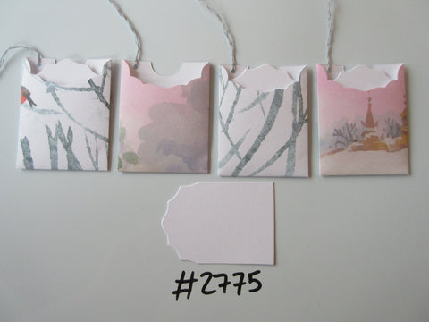 Set of 4 No.2775 Winter Scene Watercolour Unique Handmade Gift Tags