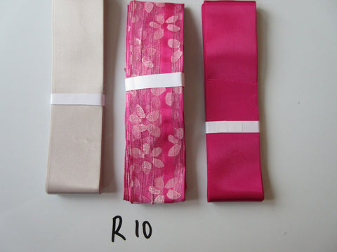 R10 Job Lot 3 Ribbons, Pale Silver Colour & Pink
