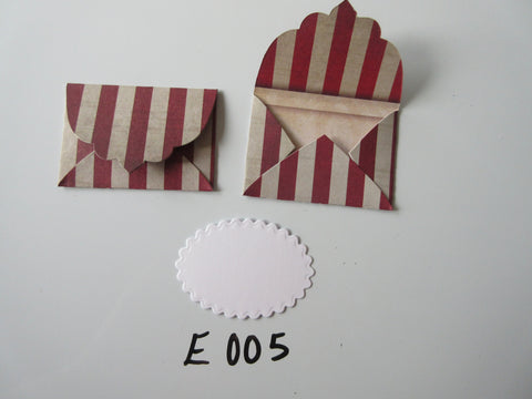Set of 2 E005 Red and Beige Stripe Unique Handmade Envelope Gift Tags