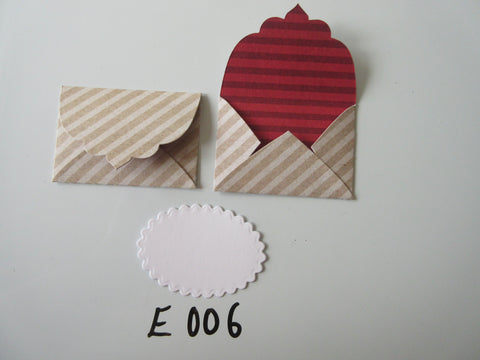 Set of 2 E006 Beige and Cream Diagonal Stripe Unique Handmade Envelope Gift Tags