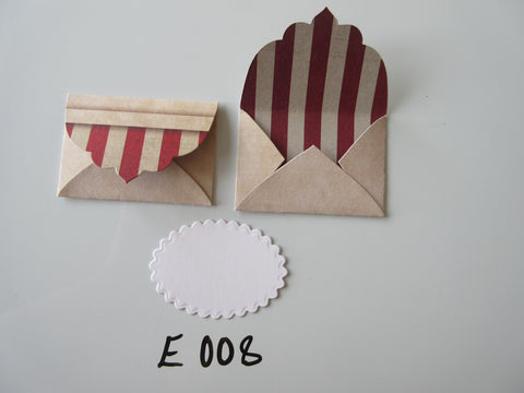 Set of 2 E008 Beige with Red Stripe Accent Unique Handmade Envelope Gift Tags