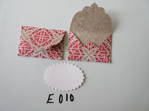 Set of 2 E010 Red and Cream Patterns Unique Handmade Envelope Gift Tags