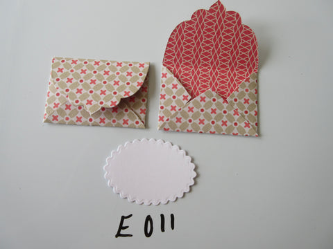 Set of 2 E011 Beige and Red Crosses Unique Handmade Envelope Gift Tags