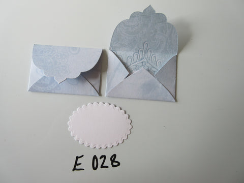 Set of 2 E028 Pale Blue Prints Design Unique Handmade Envelope Gift Tags