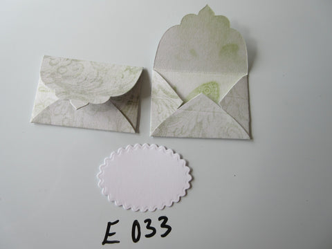 Set of 2 E033 Cream with Green Scroll Design Unique Handmade Envelope Gift Tags
