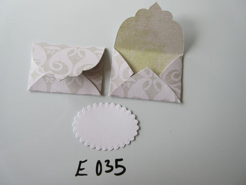 Set of 2 E035 White & Pale Green Swirl Design Unique Handmade Envelope Gift Tags
