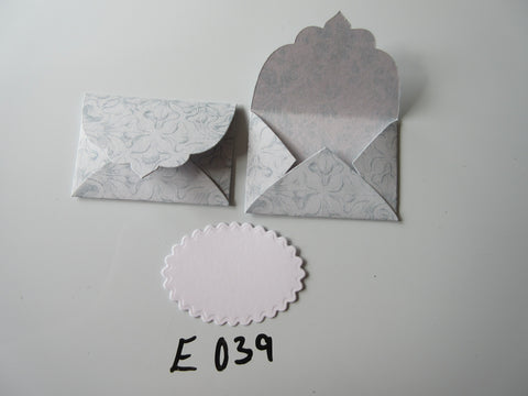 Set of 2 E039 Pale Blue Cross Like Pattern Unique Handmade Envelope Gift Tags