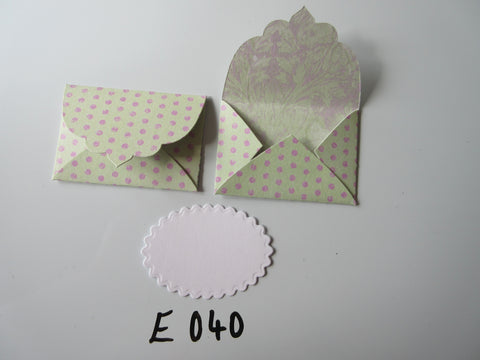 Set of 2 E040 Lime with Pink Dots Unique Handmade Envelope Gift Tags