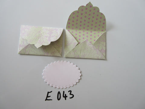 Set of 2 E043 Lime and Lilac Leaf Pattern Unique Handmade Envelope Gift Tags