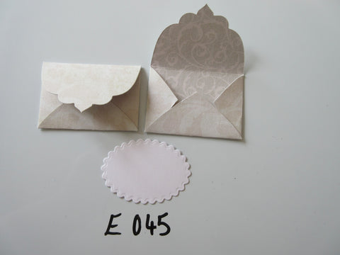 Set of 2 E045 Beige with Dark Beige Print Unique Handmade Envelope Gift Tags