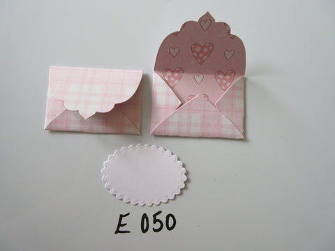 Set of 2 E050 Pink and White Gingham Print Unique Handmade Envelope Gift Tags