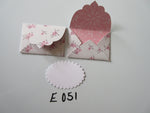 Set of 2 E051 Cream with Pink Flowers Print Unique Handmade Envelope Gift Tags