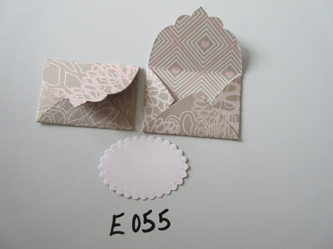 Set of 2 E055 Cream Pink & Brown Flower Print Unique Handmade Envelope Gift Tags