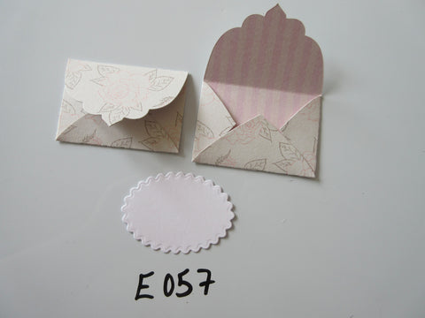 Set of 2 E057 Cream with Rose Outline Unique Handmade Envelope Gift Tags