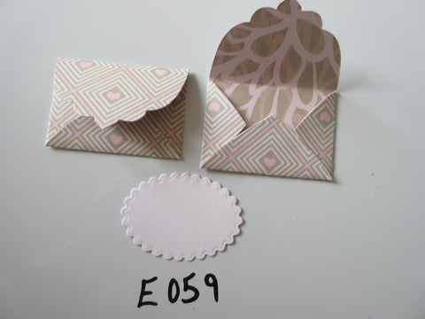 Set of 2 E059 Pink Cream Brown Diamond Heart Unique Handmade Envelope Gift Tags