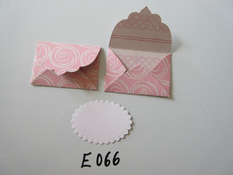 Set of 2 E066 Pink with White Rose Like Swirl Unique Handmade Envelope Gift Tags