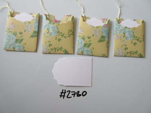 Set of 4 No.2780 Yellow with Blue Flowers Unique Handmade Gift Tags