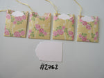 Set of 4 No.2782 Yellow with Pink Flowers and Scrolls Unique Handmade Gift Tags