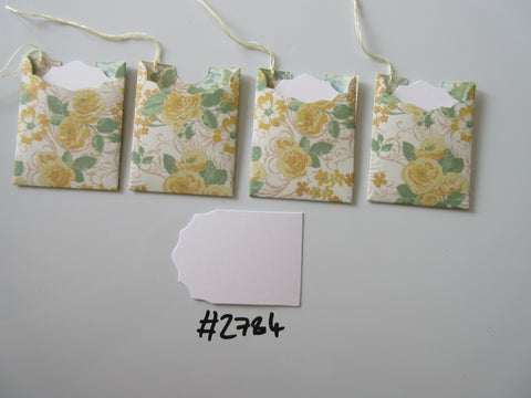 Set of 4 No.2784 Cream with Yellow Flowers Unique Handmade Gift Tags