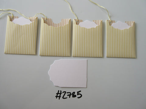 Set of 4 No.2785 Yellow and Cream Stripe Unique Handmade Gift Tags