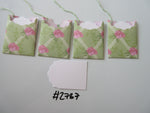 Set of 4 No.2787 Green with Pink Flowers Unique Handmade Gift Tags