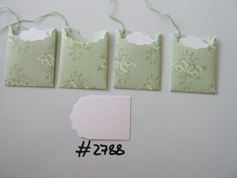 Set of 4 No.2788 Green with White Flowers and Stripes Unique Handmade Gift Tags