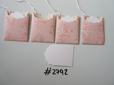 Set of 4 No.2792 Pink with White Flowers and Stripes Unique Handmade Gift Tags