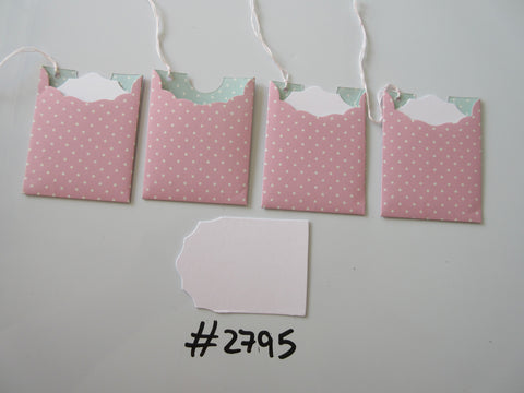 Set of 4 No.2795 Pink with White Spots Unique Handmade Gift Tags