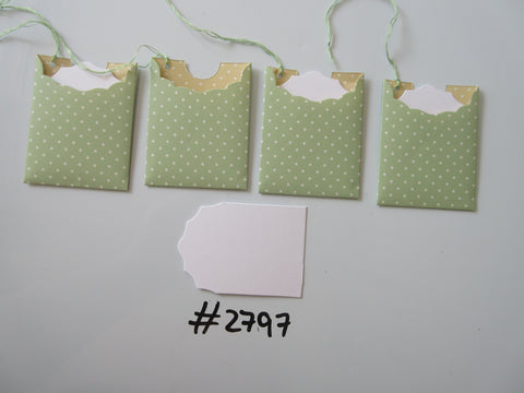 Set of 4 No.2797 Green with White Spots Unique Handmade Gift Tags