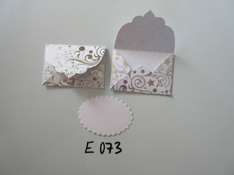 Set of 2 E073 White with Silver Foil Stars & Scrolls Handmade Envelope Gift Tags