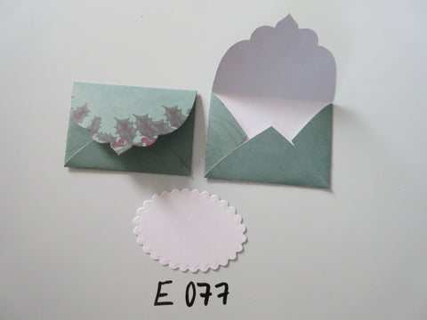 Set of 2 E077 Green with Holly Handmade Envelope Gift Tags