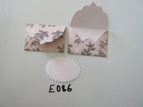 Set of 2 E086 Beige with Holly & Berries Handmade Envelope Gift Tags