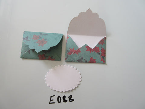 Set of 2 E088 Green with Poinsettia Handmade Envelope Gift Tags