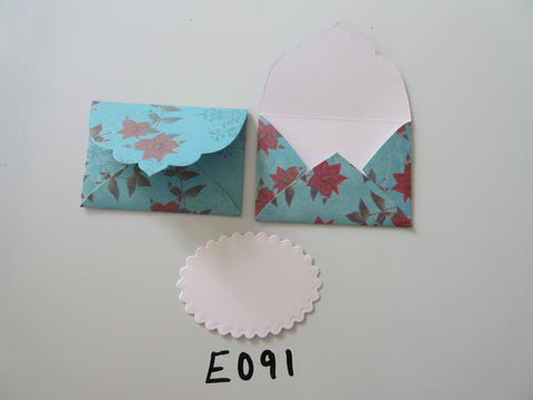 Set of 2 E091 Blue with Poinsettia Handmade Envelope Gift Tags