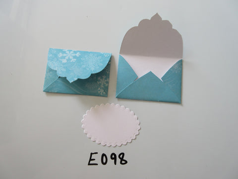 Set of 2 E098 Blue with Snowflakes Handmade Envelope Gift Tags